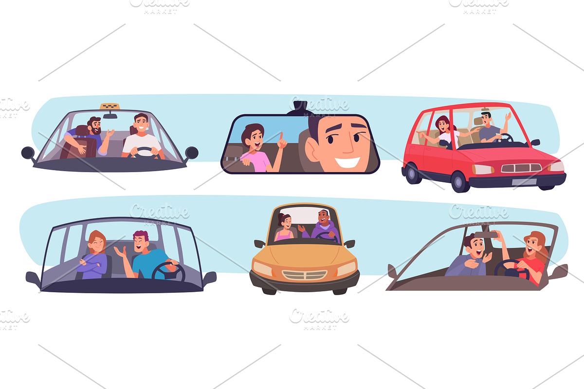 Drivers inside car. People talking, a Transportation Illustration by Onyx