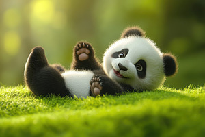 Adorable Baby Panda Playing in Green, an Animal Photo by Pixeness Studio