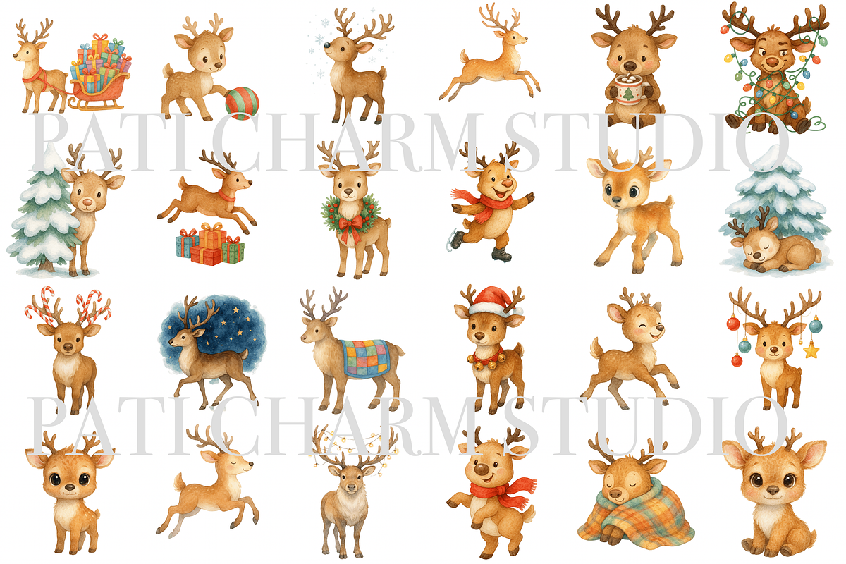 26 Reindeer Clipart, an Animal Illustration by Pati Charm Studio (Photo 2 of 8)