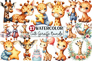 Cute Giraffe Watercolor Cliparts, an Illustration by Rose Art (Thumbnail 1 of 7)