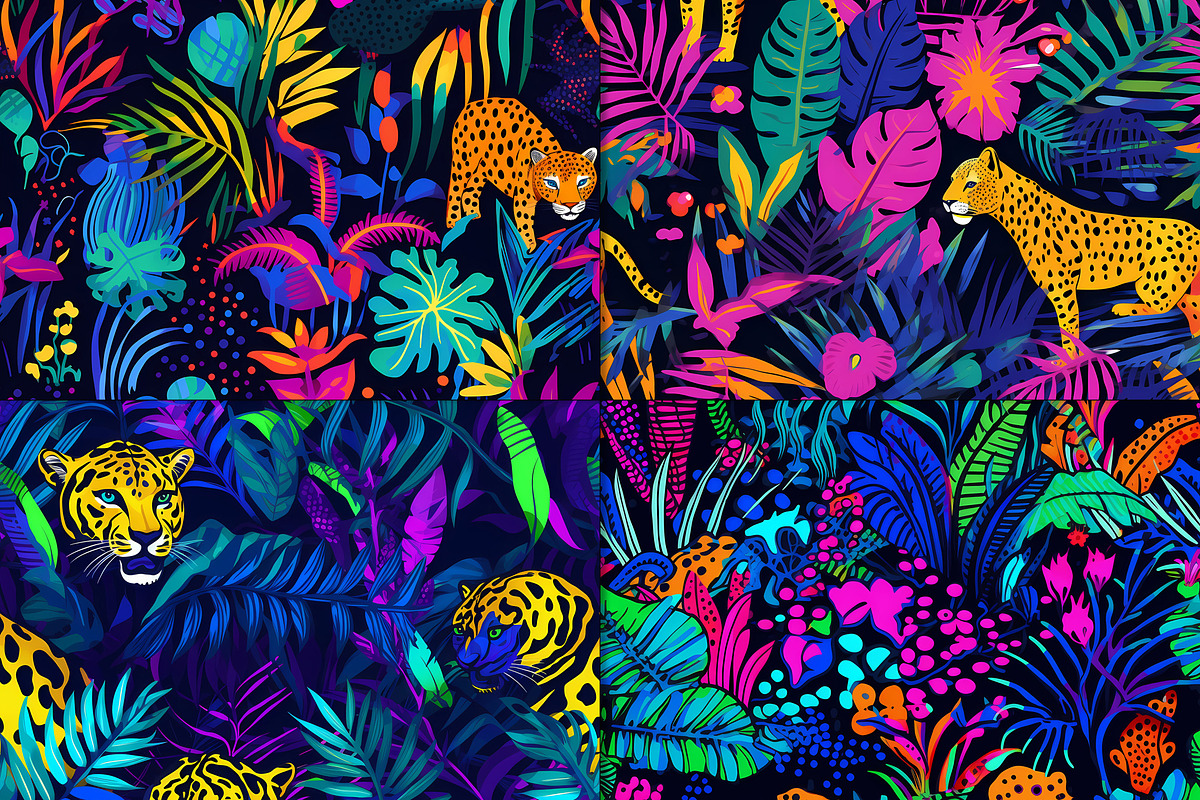 20 Seamless Neon Jungle Patterns, a Pattern Graphic by Nordic Design (Photo 7 of 9)