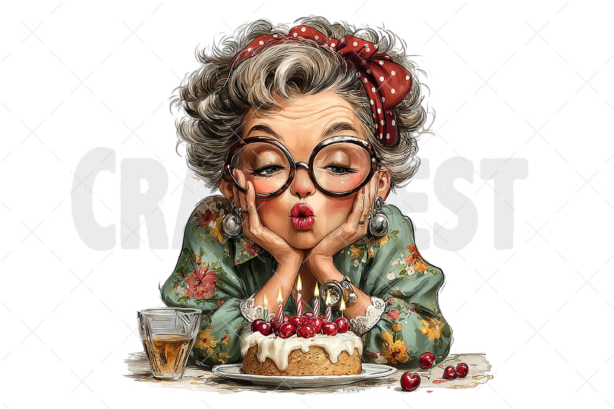 Whimsical Old Lady Birthday Clipart, an Illustration by Craft Nest (Photo 12 of 12)