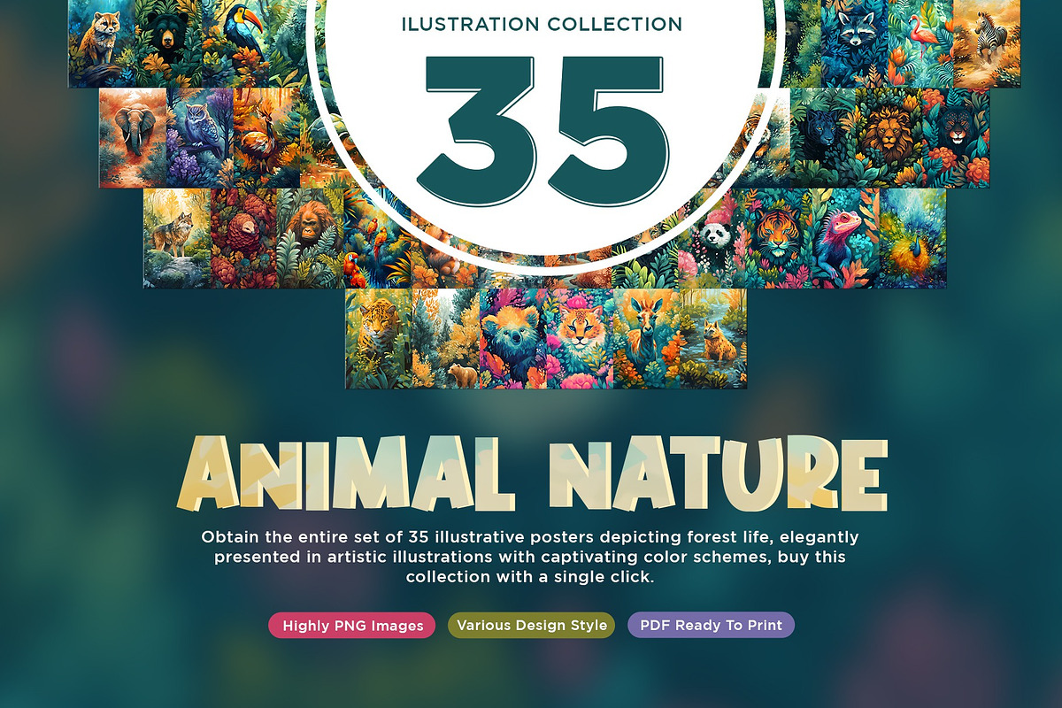 Wild Animal in Tropical Jungle Art, a Wallpaper Graphic by Vibrand Studio (Photo 10 of 10)