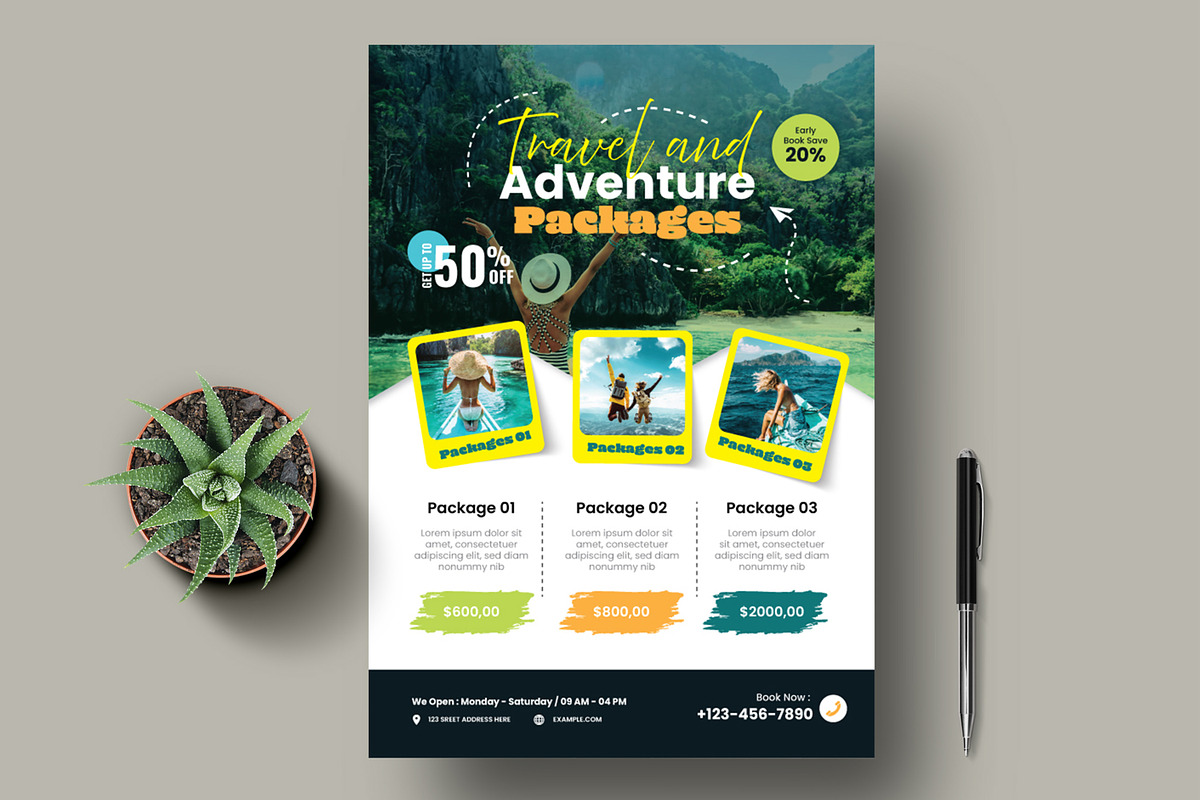 Travel and Adventure Flyer Template, a Flyer Template by MightyDesign (Photo 1 of 6)