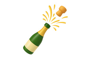 3D champagne bottle popping with, a Food Illustration by ModVector