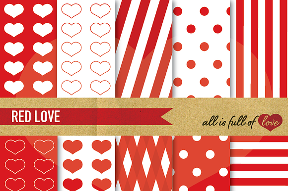 Red Printable Digital Paper Set preview 2