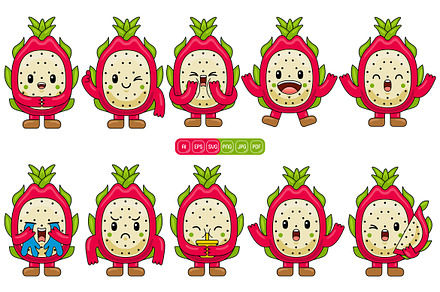 Dragon Fruit Mascot Vector Pack
