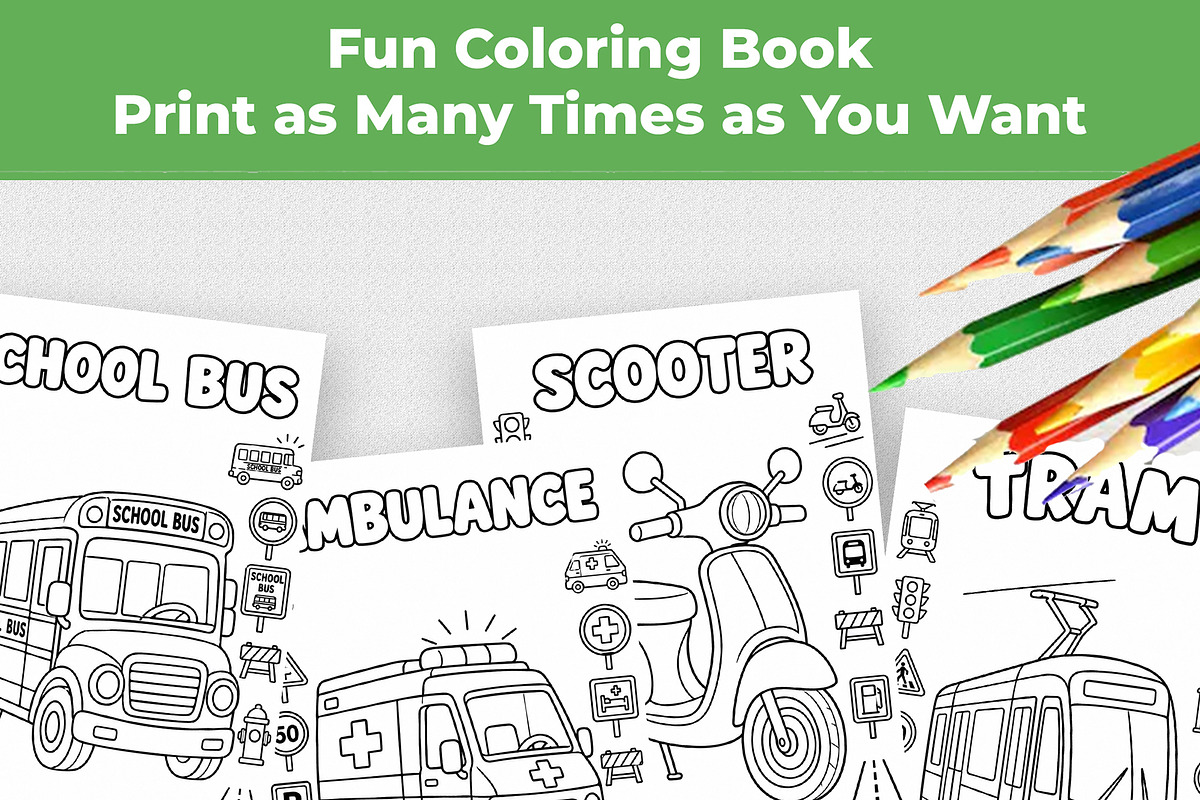 Transportation Coloring Book for Kid, an Education Illustration by Mohammad Sarfaraz (Photo 3 of 17)