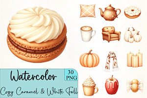 Cozy Caramel & White Fall Clipart, an Illustration by CrexoraLab