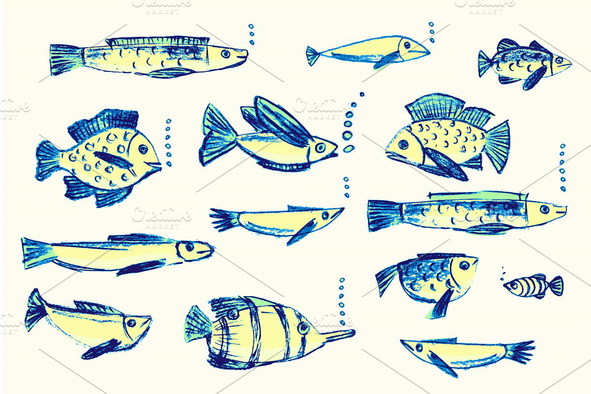 Crayon hand drawn set of various, an Animal Illustration by Zimages
