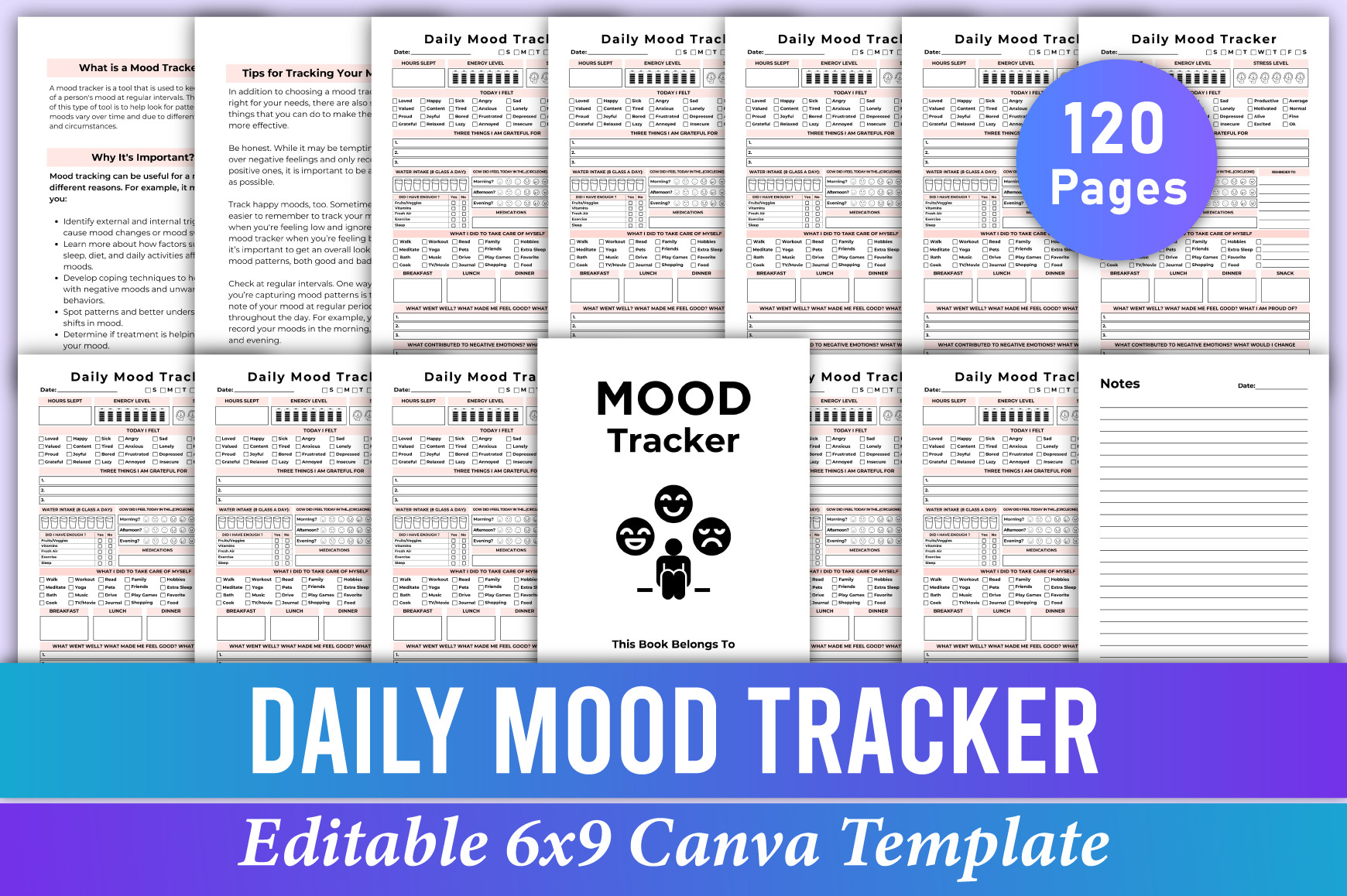 Daily Mood Tracker Canva Interior, a Stationery Template by Mustafiz