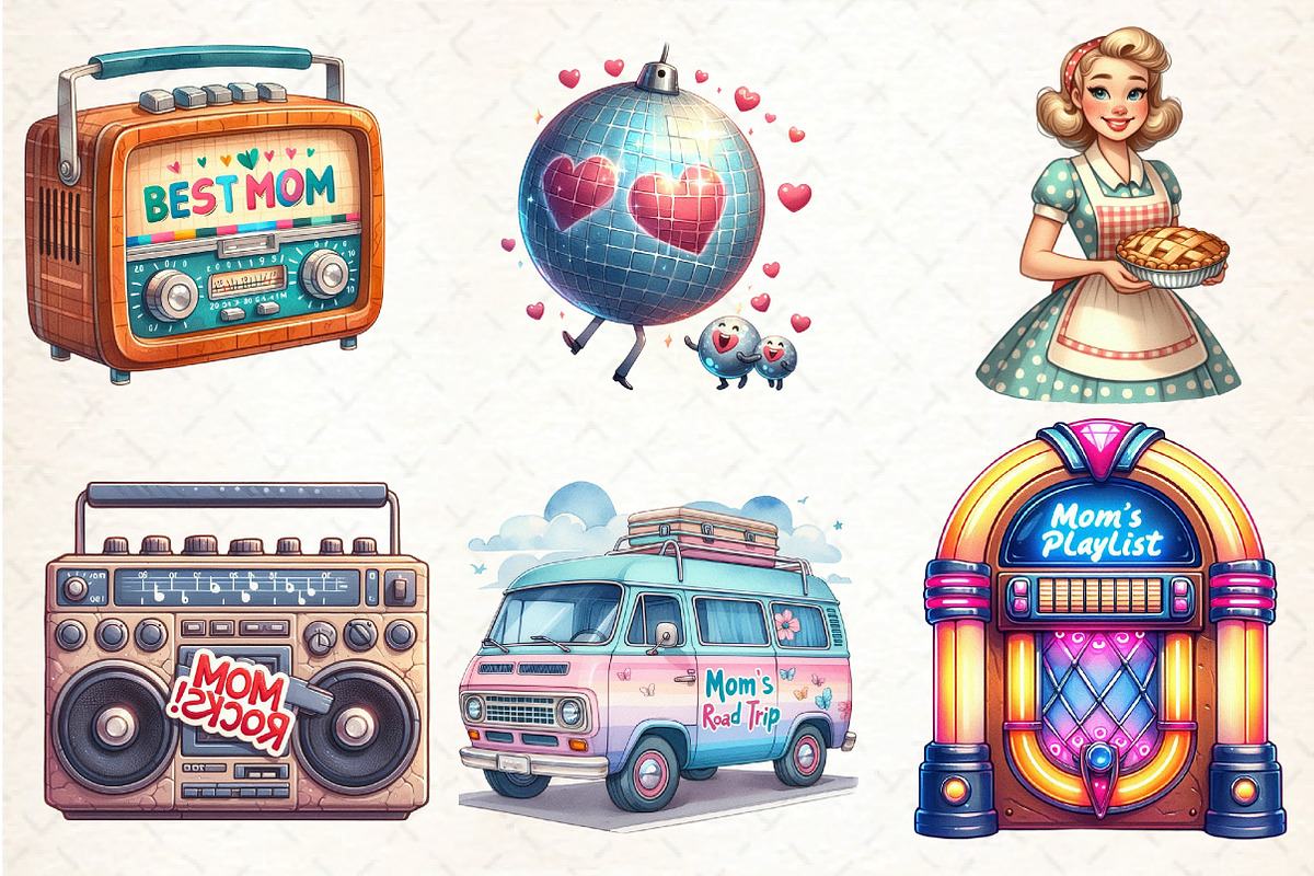 Retro Mothers Day Clipart, an Illustration by DreamCafeArt (Photo 2 of 3)