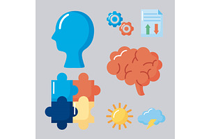 mental health seven icons, a Healthcare Illustration by studiogstock