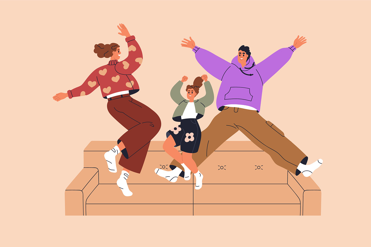Happy families jumping with kids set, a Person Illustration by Good Studio (Photo 10 of 13)