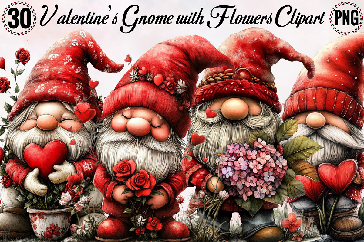 Valentine's Gnome with Flowers Clip, an Illustration by SVGArt (Photo 1 of 8)