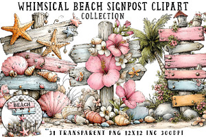 Whimsical Beach Signpost Clipart, an Illustration by OK Design