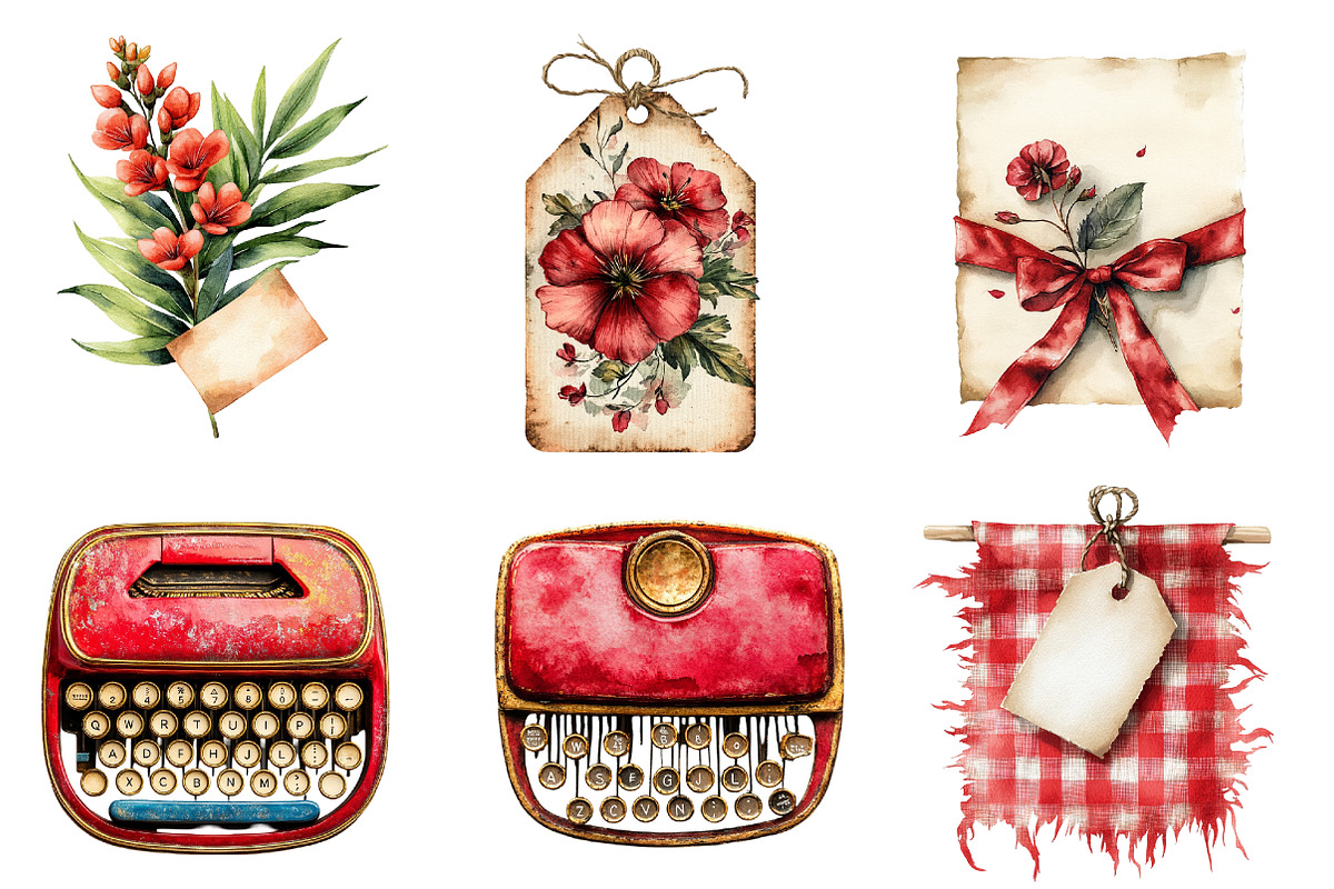 Red Vintage Fall Ephemera Clipart, an Illustration by CreationArt (Photo 3 of 5)