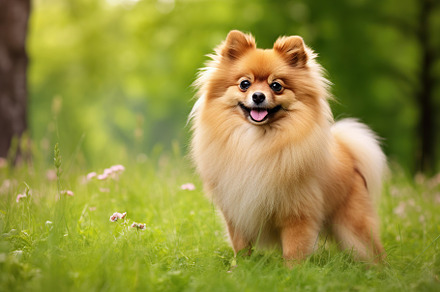 Pomeranian spitz on green grass in the park, an Animal Photo by AlyaAnd