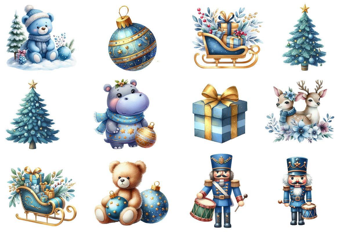 Blue and gold Christmas clipart, an Illustration by Designworld (Photo 3 of 5)
