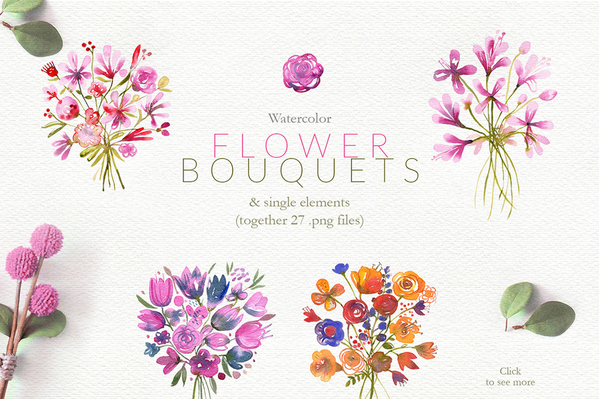 Watercolor Bouquets Set, an Illustration by Bibela (Photo 2 of 8)