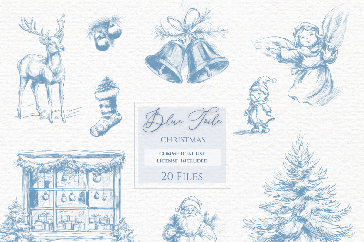 Blue toile Christmas Clipart, a Seasonal Illustration by Invite to Clipart (Photo 1 of 4)