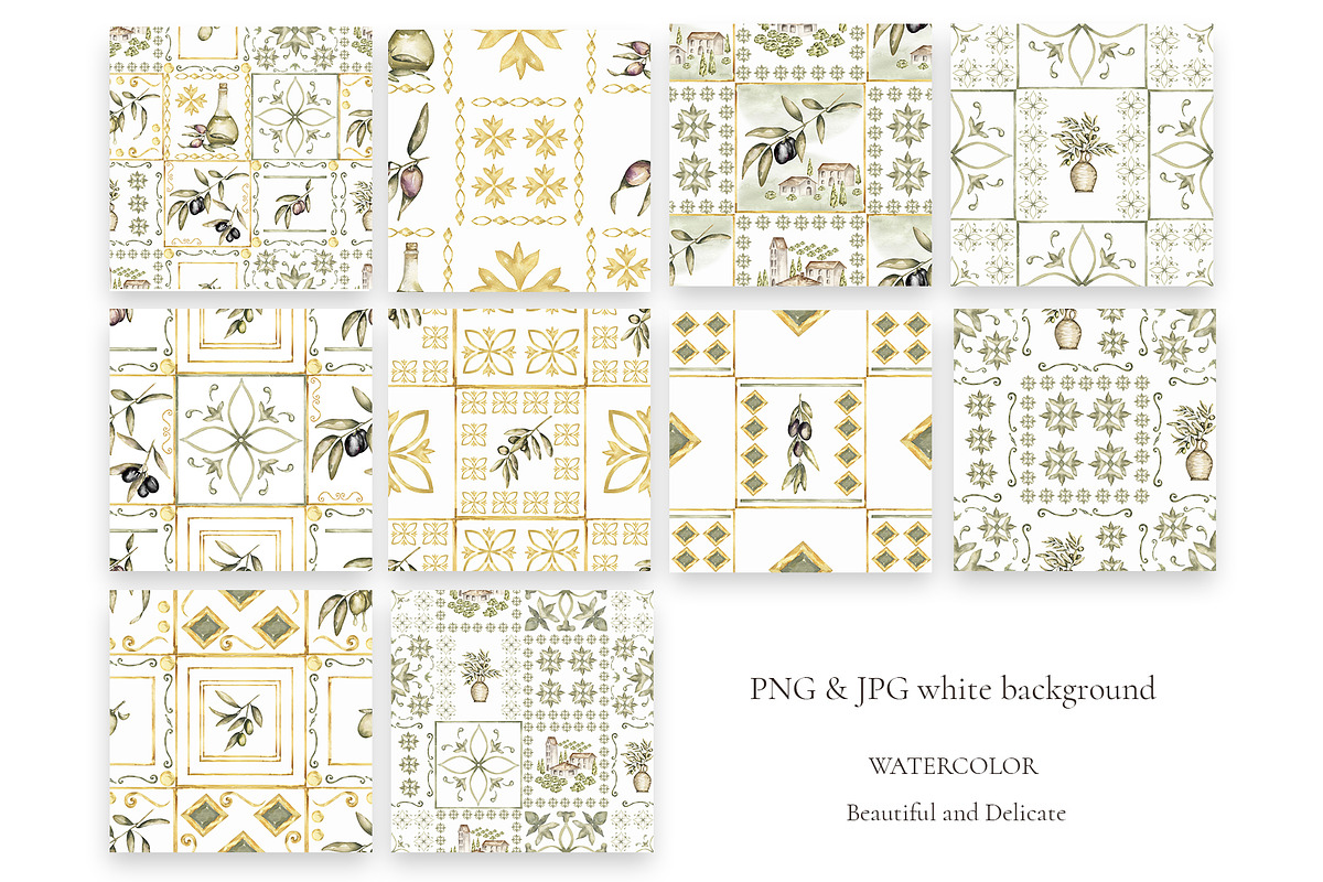 Watercolor Tiles Pattern Collection, a Pattern Graphic by MayaNavits (Photo 4 of 13)