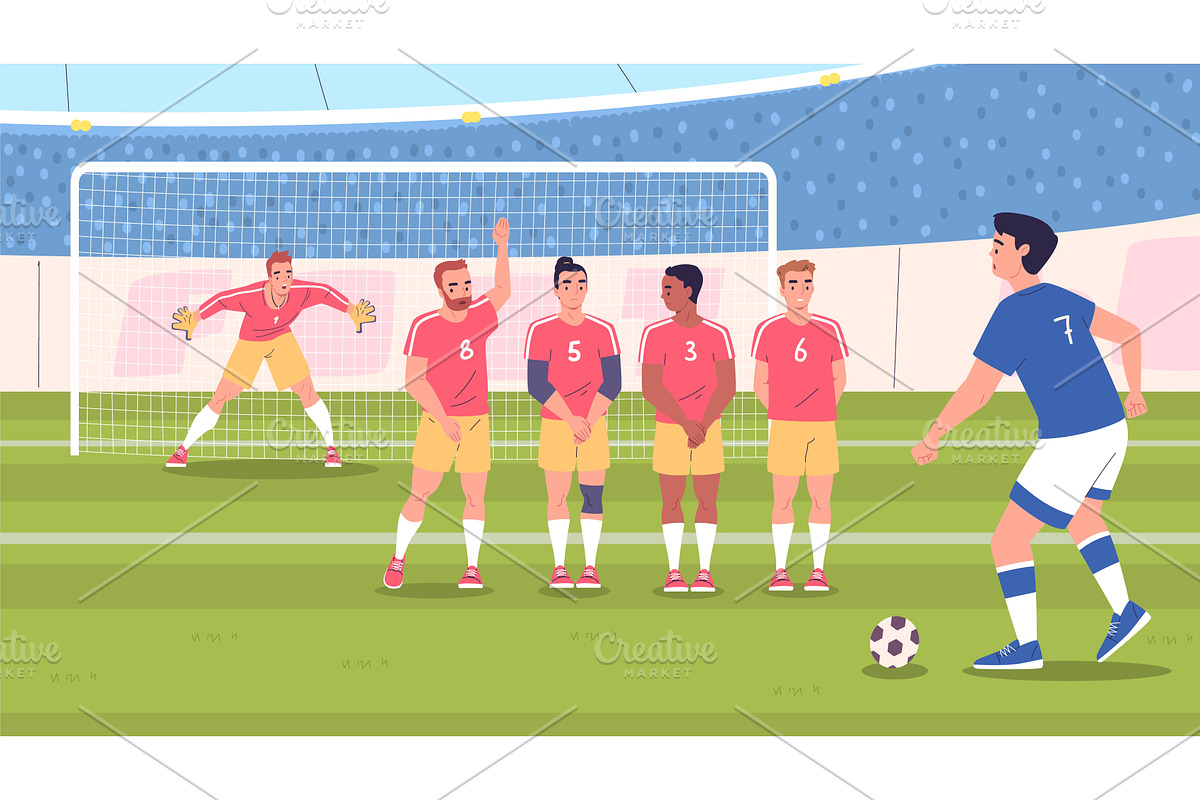 Player kick penalty. Soccer players, a Graphic by Stock-Smart-Start