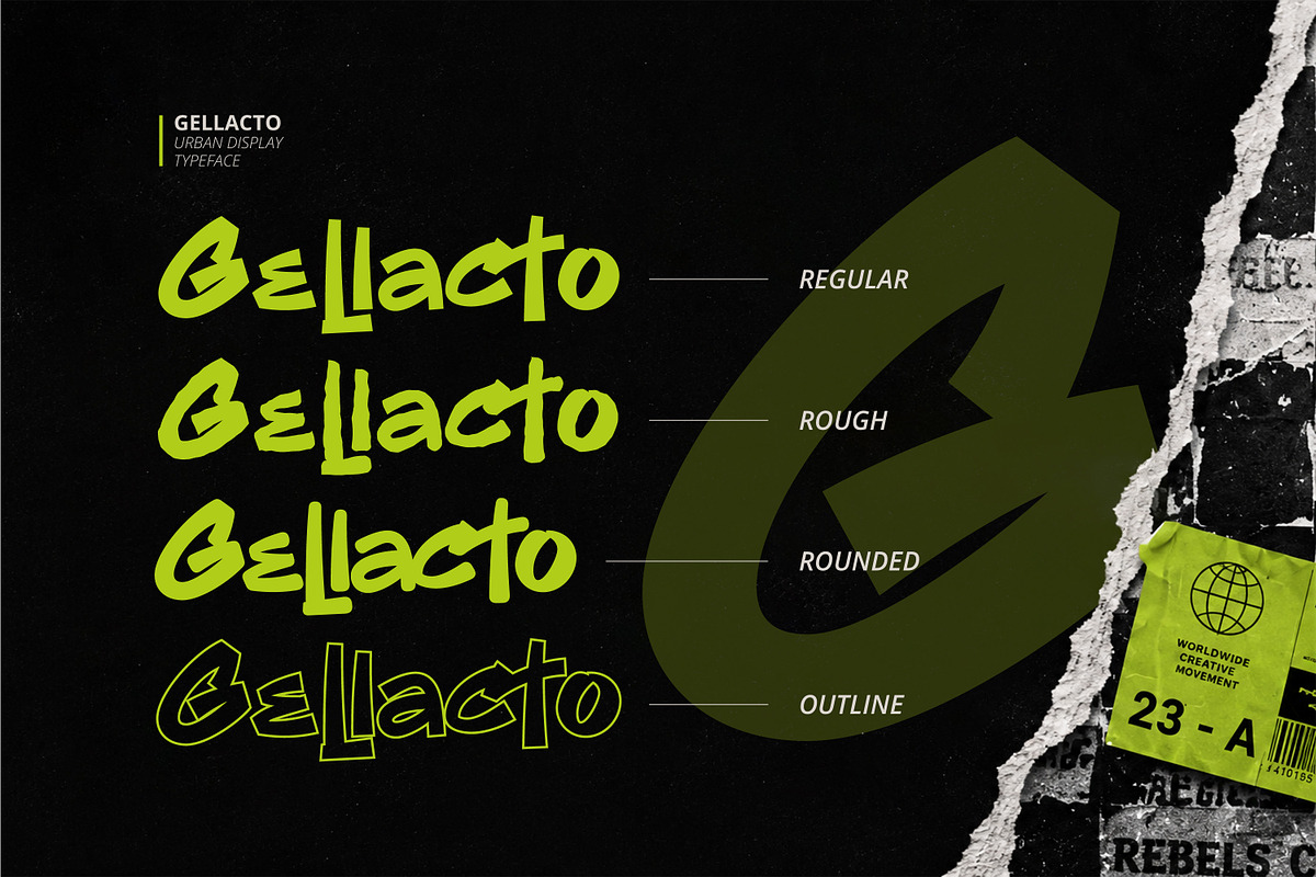 Gellacto | Urban Display Typeface, a Sans Serif Font by Maenjari Std (Photo 4 of 10)
