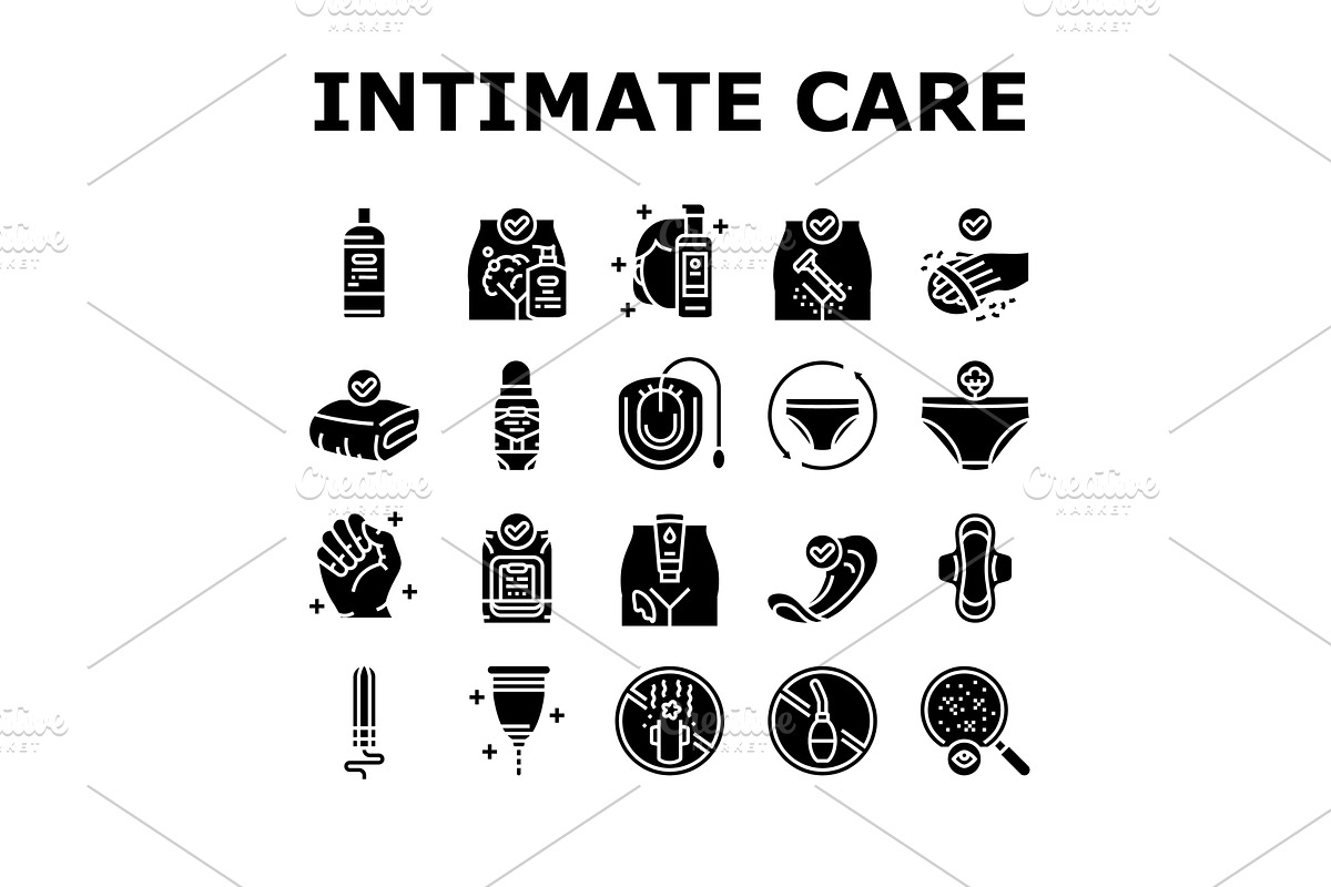 female intimate care hygiene icons, an Object Illustration by ...