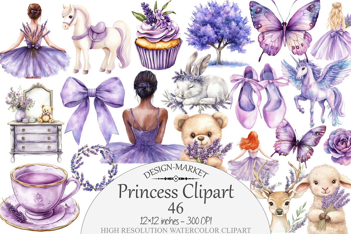 Watercolor Princess Clipart, a Seasonal Illustration by Design Market (Photo 1 of 5)