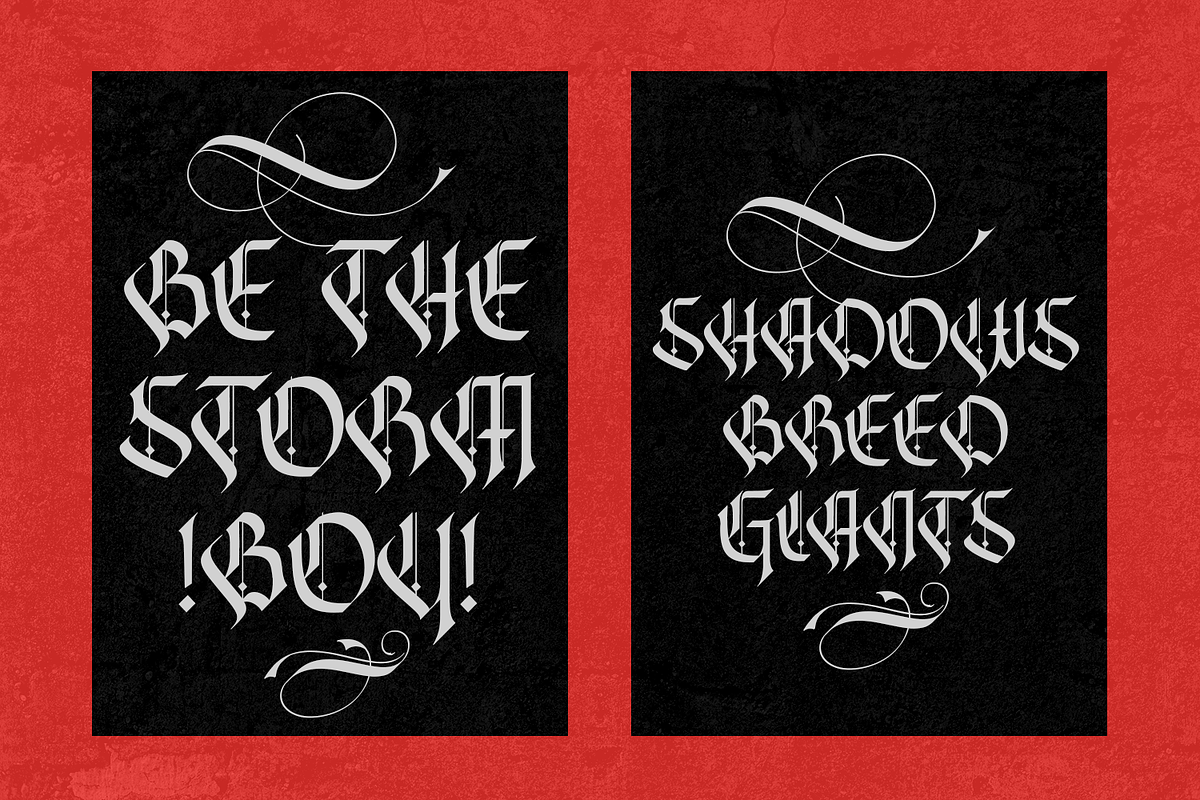 Grudge – Gothic Blackletter Typeface, a Blackletter Font by Almarkhatype (Photo 7 of 15)