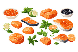 Salmon meat pink fillet cartoon, a Food Illustration by Onyx