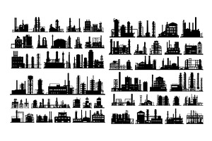 Factories silhouettes black ink, an Illustration by Onyx