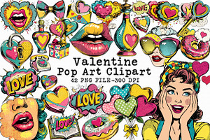 Pop Art Valentine Clipart, an Illustration by Libby Wishes