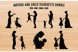Mother and Child Silhouette SVG Set, a Person Illustration by Gfx Expert Team
