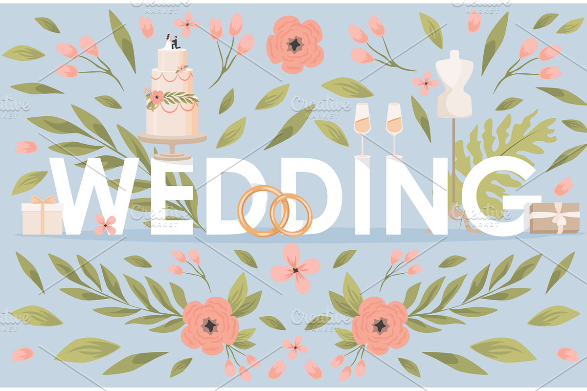 Wedding word vector flat banner, a Decorative Illustration by Pavlo Plakhotia's Shop