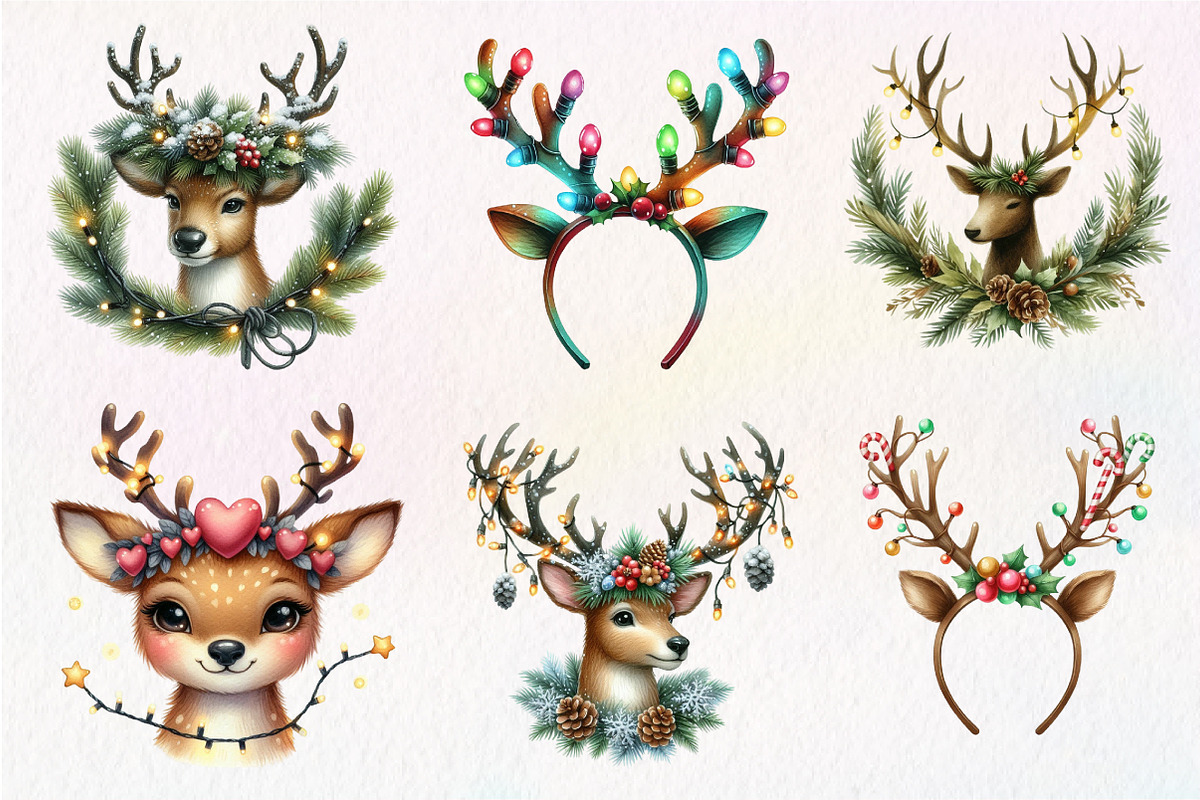 Reindeer Face Christmas Clipart, an Illustration by Dream Creation (Photo 3 of 7)