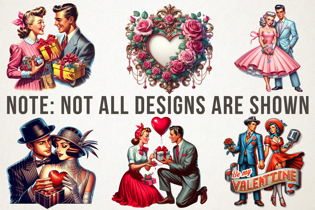 Vintage Valentine Clipart Retro png, an Illustration by RobertsArt (Photo 3 of 7)