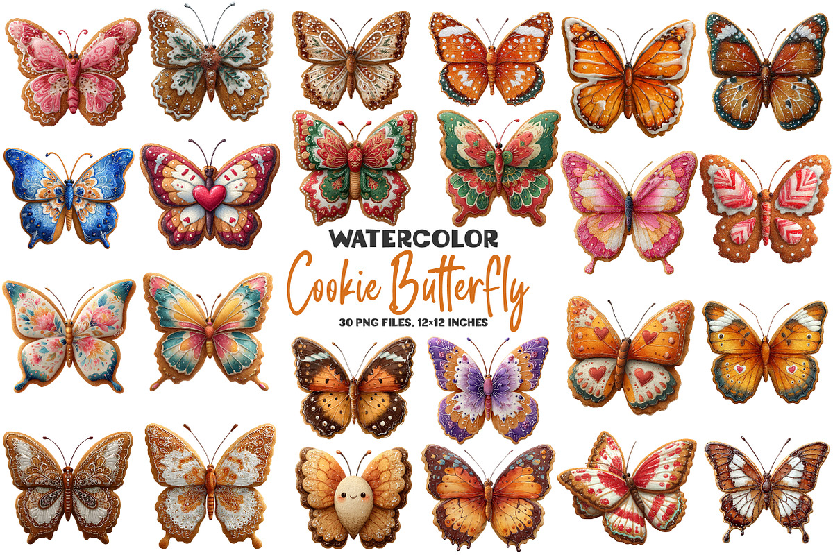 Gingerbread Cookie Butterfly Clipart, an Illustration by DreamArtGraphic (Photo 1 of 5)