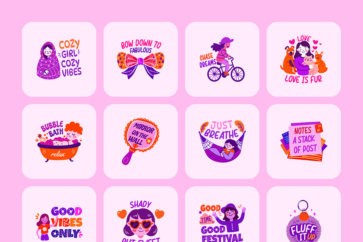 Flat Cute Girly Stickers Set, an Emoji Icon by Creative Stall (Photo 7 of 8)