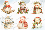 Watercolor Christmas Snowman Clipart, an Illustration by designcity5 (Thumbnail 2 of 5)