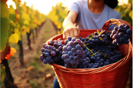 Picking grape harvest farm. Generate, a Person Photo by Ylivdesign