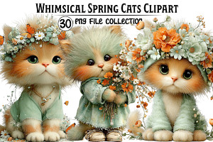 Whimsical Spring Cat Clipart, an Illustration by Dream Creation