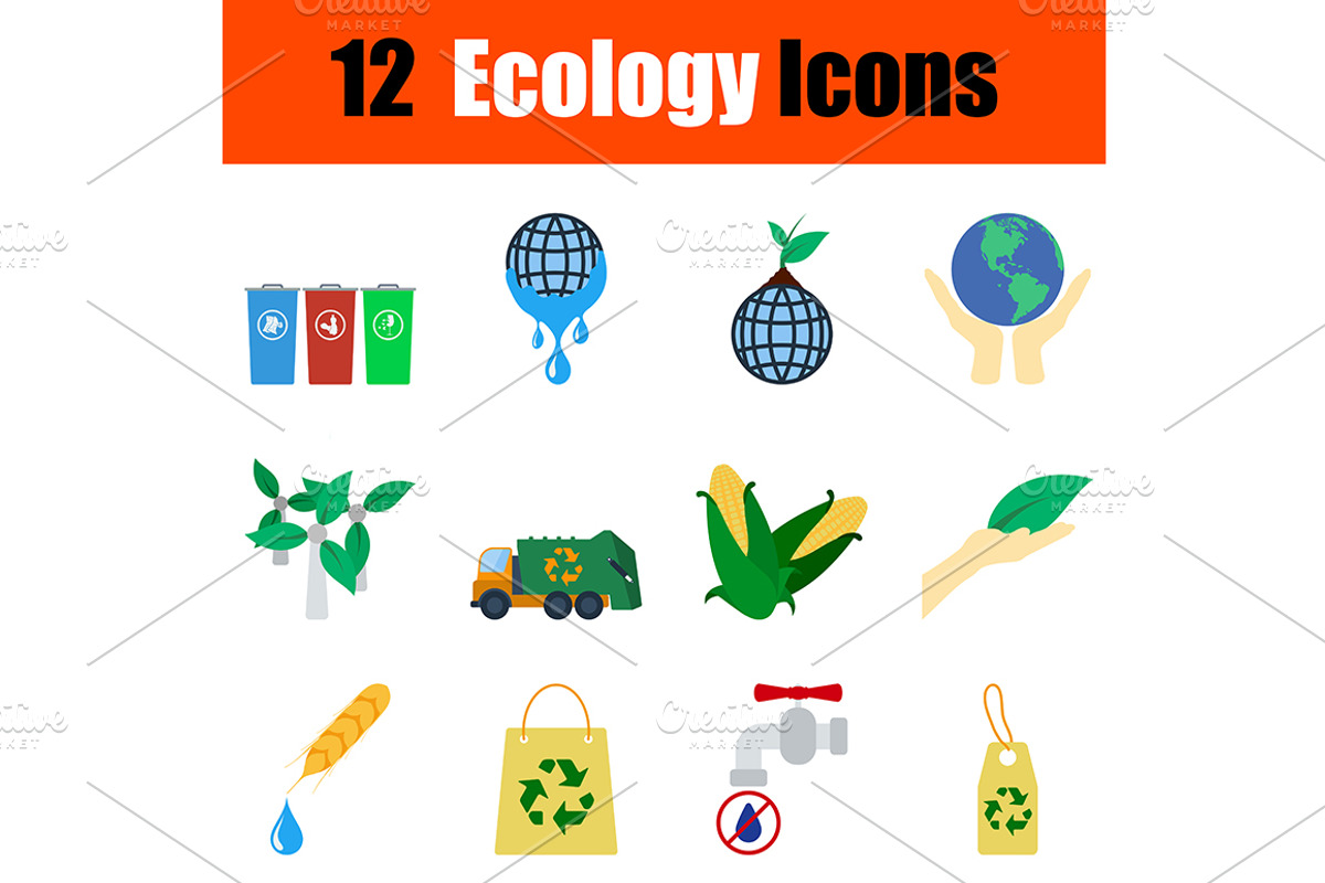 12 ecology flat design icons, an Icon by Pavel Vectors