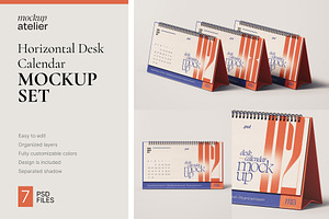Horizontal Desk Calendar Mockup Set