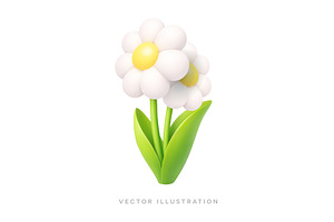 Two white daisy flowers with green, an Object Illustration by GraphiShop