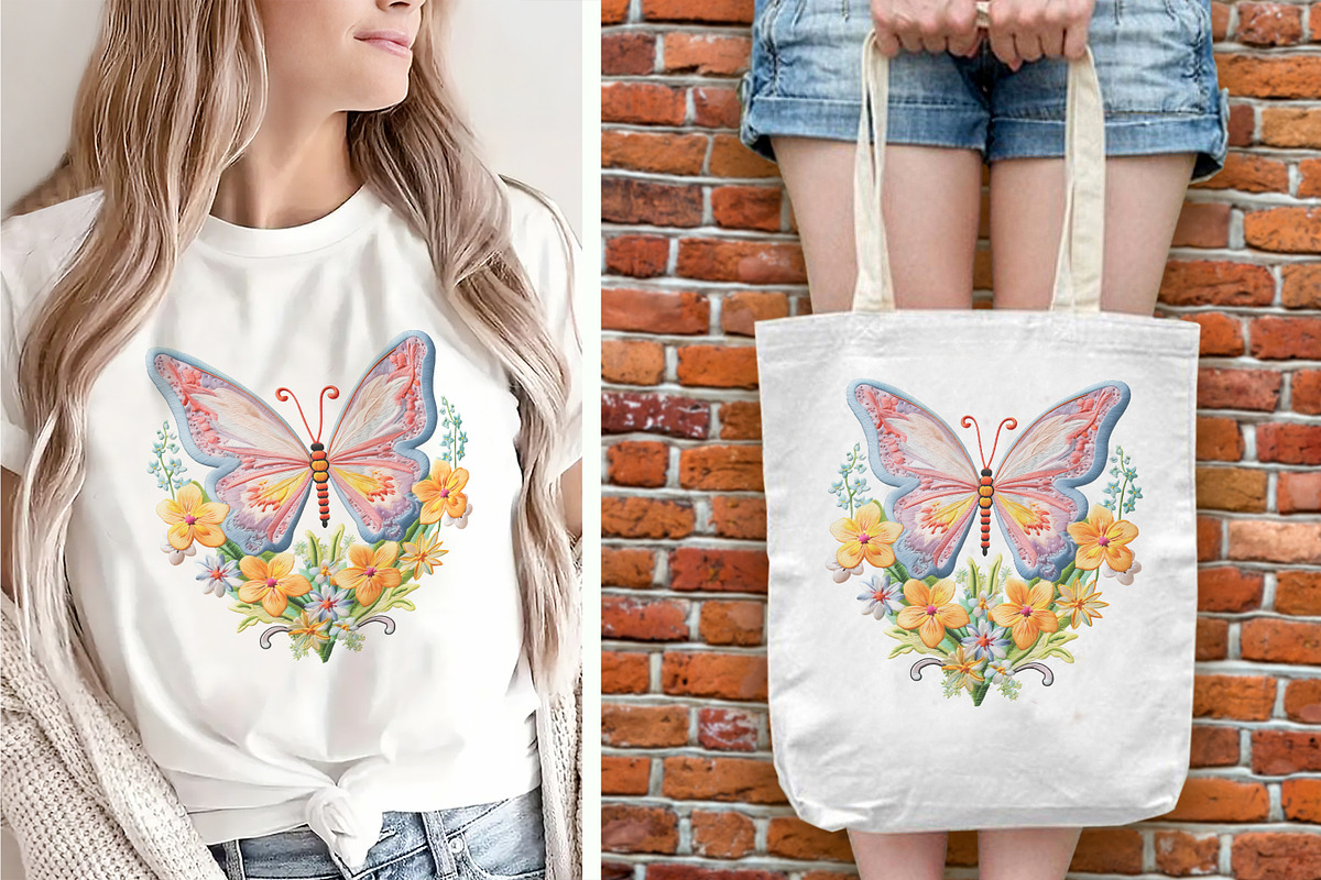 Embroidery Butterfly & Flowers PNG, an Object Graphic by V Design Creator (Photo 4 of 7)