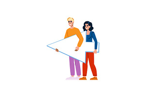 Smiling people holding left arrow, a Person Illustration by pikepicture