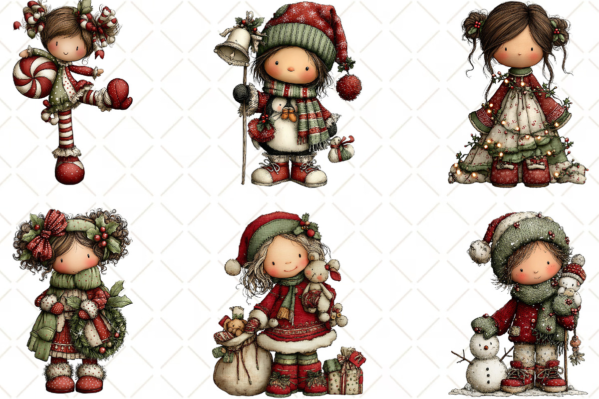 Whimsical Christmas Girl Clipart, an Illustration by Black Bird Studio (Photo 5 of 6)