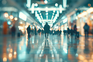 Blurred people in motion in shopping mall, a Photo by AlyaAnd